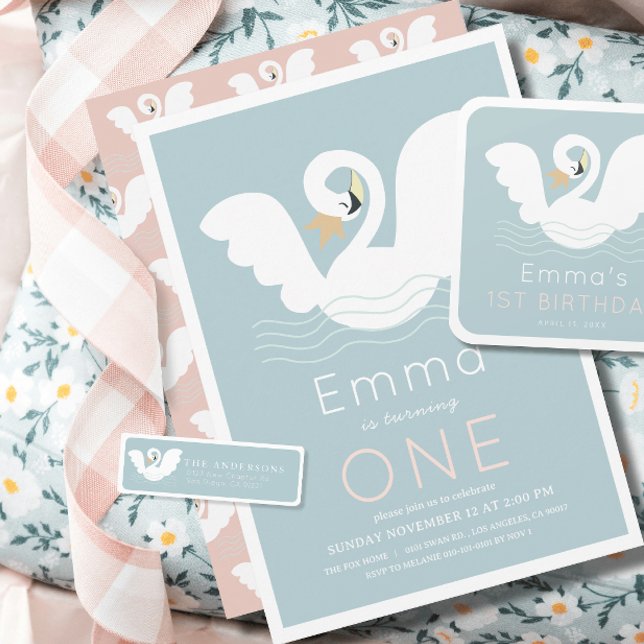 Swan Princess Modern Blue Girl Birthday Wrapping Paper Zazzle