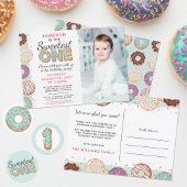 SWEETEST ONE Pink Iced Donuts Baby First Birthday Invitation