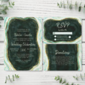 Teal Green & Gold Agate Marble Geode Stone Wedding Invitation (Personalise this independent creator's collection.)