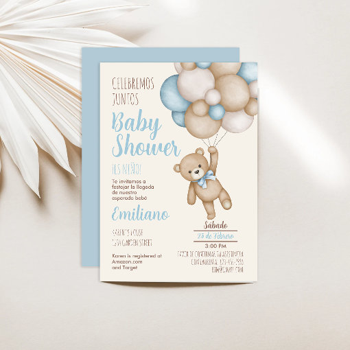 Teddy Bear Baby Shower Boy Spanish Invitation 