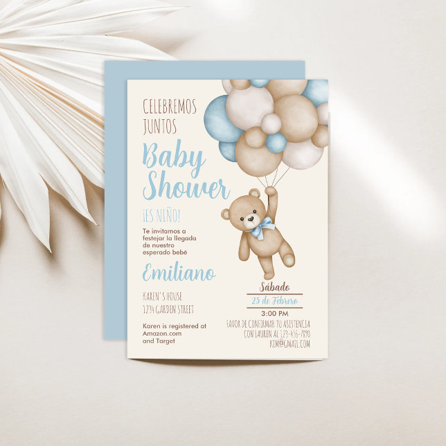 Boy Teddy Bear Baby Shower Spanish Invitation Set, PRINTABLE, invitation,  Thank You Card, Book Request, Diaper Raffle BSU063BBS 