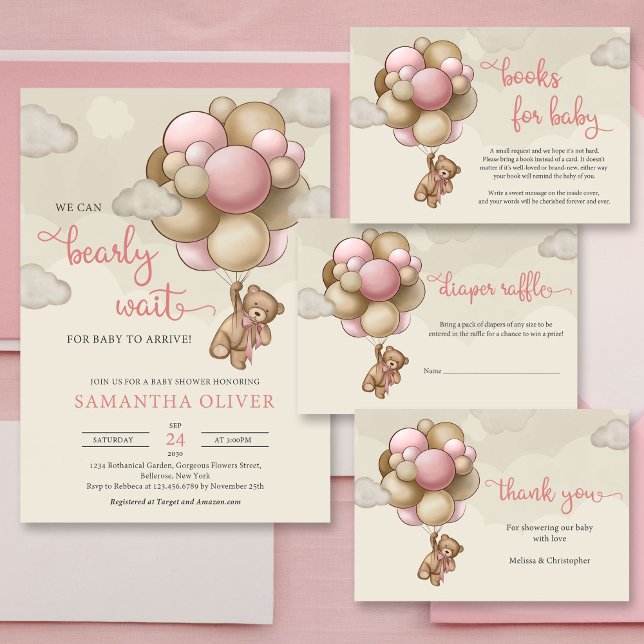 Girl baby bear pink brown balloons baby shower square sticker Zazzle