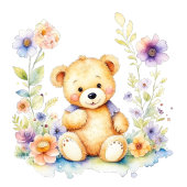 Teddy Bear in Flowers Girl's Baby Shower Sugar Cookie