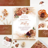Pampas Grass Rust Terracotta Engagement Party Invitation