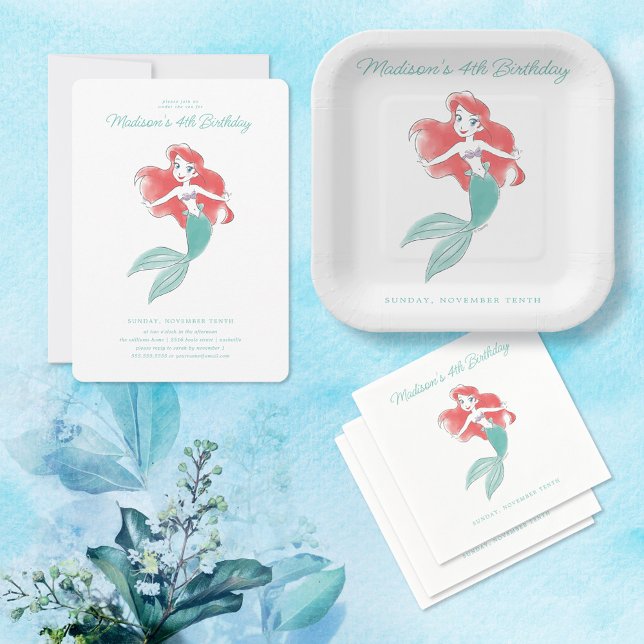 The Little Mermaid Watercolor Birthday Paper Plates Zazzle