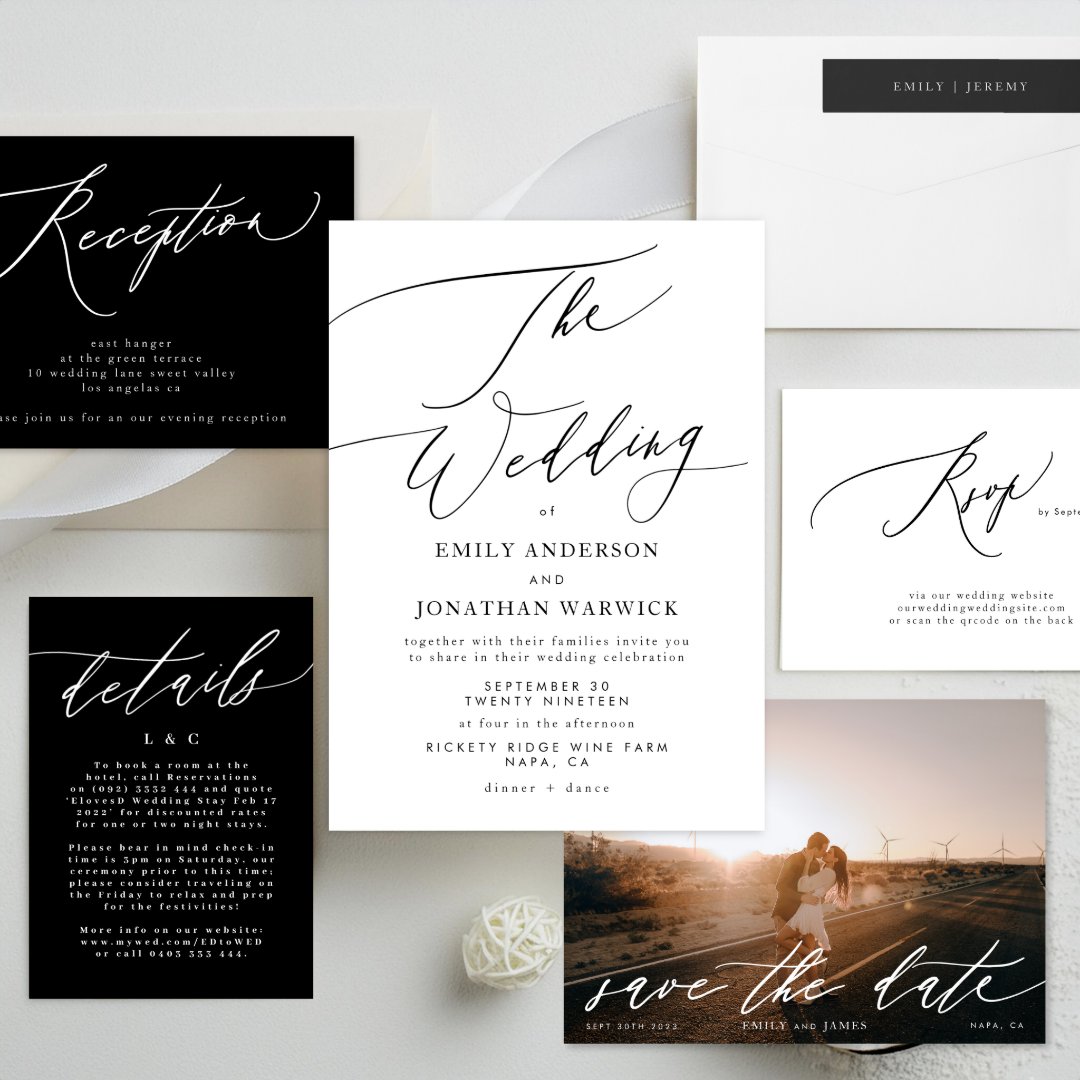Modern Black and White Simple Wedding Invitation | Zazzle