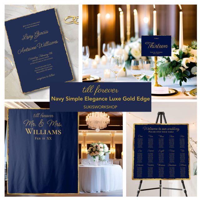 Elegant Simple Navy Blue Luxe Gold Edge Wedding Invitation Zazzle