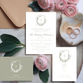 Sage Green White fig floral monogram couples Invitation