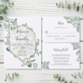 Geometric Greenery Brunch and Bubbly Bridal Shower Invitation (Personalise this independent creator's collection.)