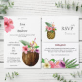Circular Tropical Hawaiian Floral Wedding- Green Invitation (Personalise this independent creator's collection.)