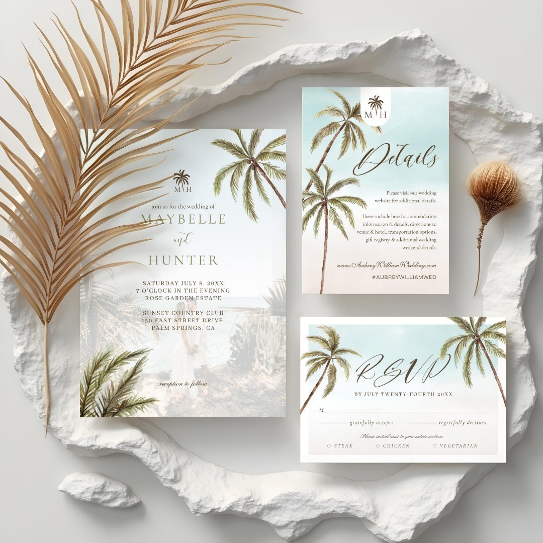 Tropical Watercolor Palm Trees Bohemian Wedding Foil Invitation | Zazzle