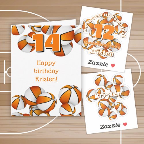 orange white basketballs sports themed birthday card
