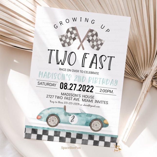 TWO Fast Birthday Invitation Race Car 2nd Birthday