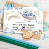 Watercolor Helicopter Baby Boy Shower Invitation
