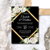 Watercolor White Black Gold Floral Wedding Invitation