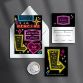 Neon Marquee Signs Las Vegas Save the Date Foil Invitation Postcard