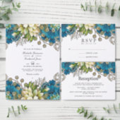 Vintage Turquoise and Gold Shabby Floral Wedding Invitation (Personalise this independent creator's collection.)