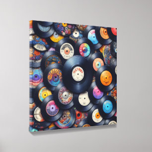 Collection Vinyl Record Pattern 80s Retro Spectrum Canvas Photo Tile