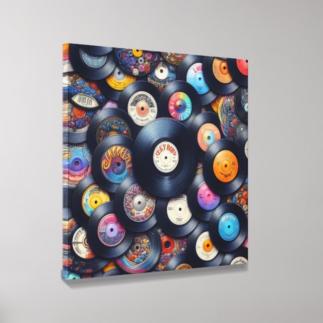 Collection Vinyl Record Pattern 80s Retro Spectrum Canvas Photo Tile (Angled)