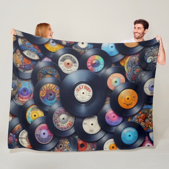 Collection Vinyl Record Pattern 80s Retro Spectrum Fleece Blanket (In Situ)