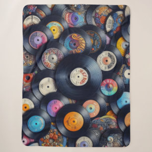 Collection Vinyl Record Pattern 80s Retro Spectrum Sherpa Blanket