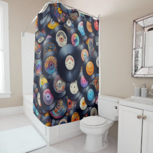 Collection Vinyl Record Pattern 80s Retro Spectrum Shower Curtain