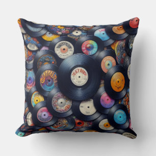 Collection Vinyl Record Pattern 80s Retro Spectrum Throw Pillow