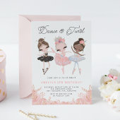 Brunette Ballerina in Pink Dress Floral Birthday Invitation