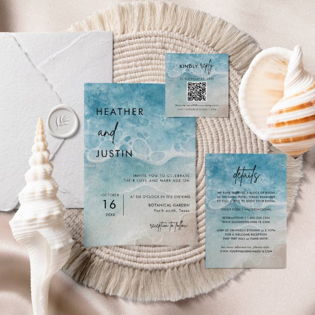 Watercolor Beach On The Beach Wedding Invitation
