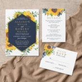 Watercolor Navy Blue Sunflower Rustic Wedding Invitation (Personalise this independent creator's collection.)