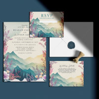 Mountain Wedding Invitation and Postcard RSVP selling Set, Watercolor Wedding Invitations, Outdoor Wedding Invitations, Spring Wedding Invitations