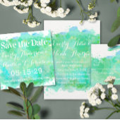 Blue Watercolor Woodsy Wedding Invitation