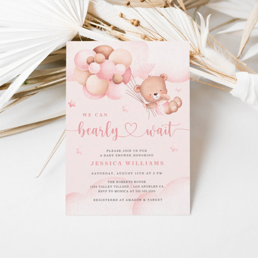 We Can Bearly Wait Pink Baby Shower Invitation | Zazzle