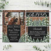 Snowy Wood & Forest Country Pine Wedding Photo Save The Date (Personalise this independent creator's collection.)