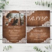 Rustic Wood & White Lace RSVP Invitation Postcard (Personalise this independent creator's collection.)