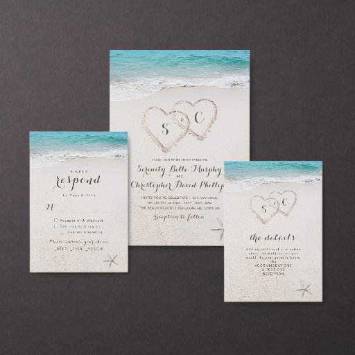 Hearts in the sand beach save the date announcement postcard | Zazzle