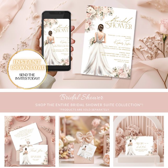 bridal shower wedding dress invitations Amazon.com: Floral Wedding Dress Bridal Shower Invitation, Here comes the  bride : Home & Kitchen