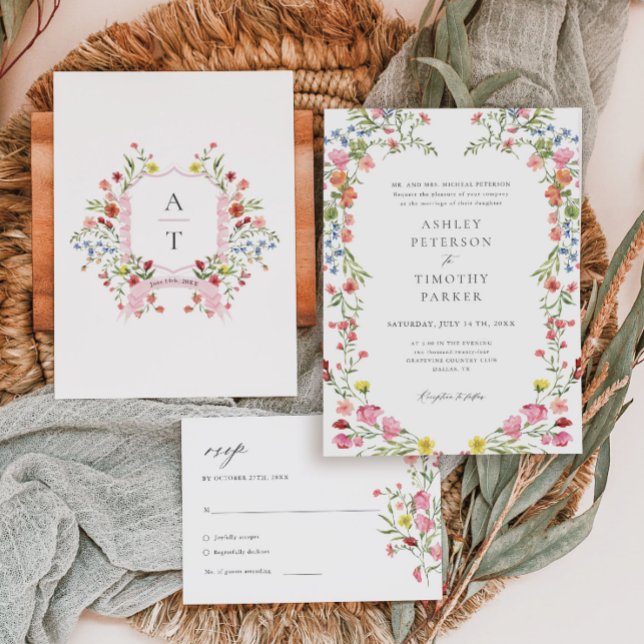 Whimsical Garden Wildflower Classic Wedding  Acrylic Invitations