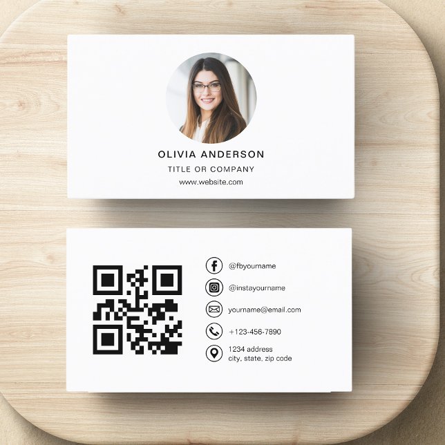 QR Code Professional Photo White Business Card Bad Badge Zazzle