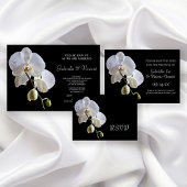White Orchids on Black Wedding Favor Boxes