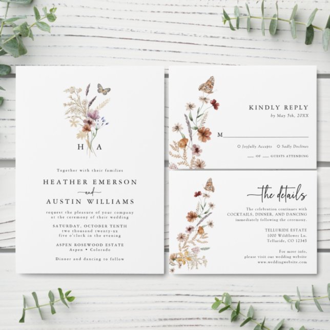 The Floral shops Wedding Invitation and Postcard RSVP Set, Floral Wedding Invitations, Garden Wedding Invitations, Spring Wedding Invitations