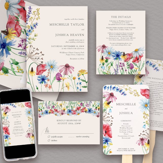 Wildflower Wedding Rustic Country Wild Flowers All In One Invitation