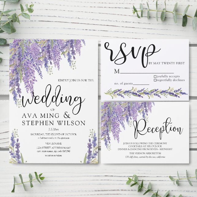 Wisteria tree Elegant Purple Wedding accommodation Enclosure Card | Zazzle