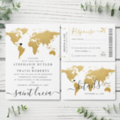 Destination Wedding Save the Date Gold Map Announcement Postcard (Personalise this independent creator's collection.)