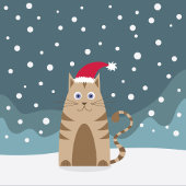 Meowy Xmas funny cat wears santa hat