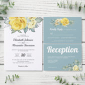 Yellow floral classy greenery navy blue wedding invitation (Personalise this independent creator's collection.)