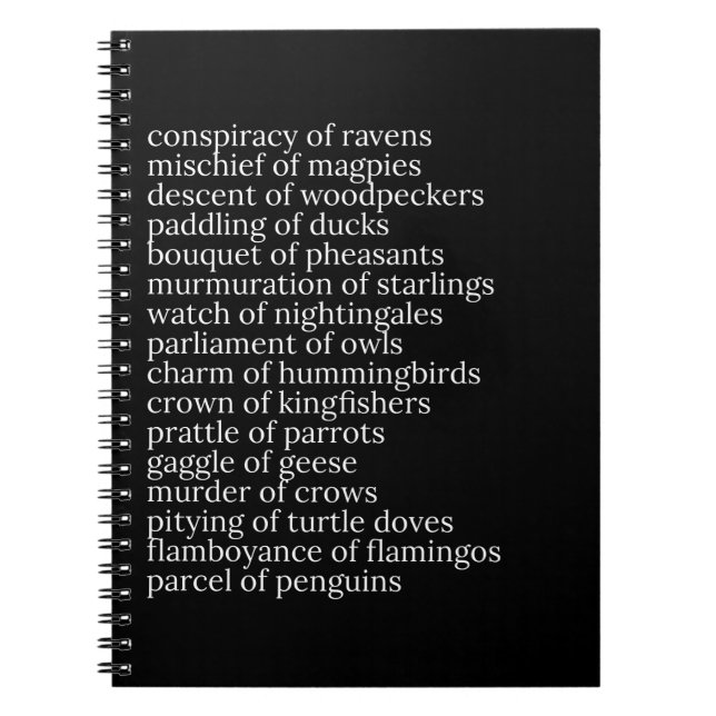 Collective Nouns of Birds Black Notebook (Front)