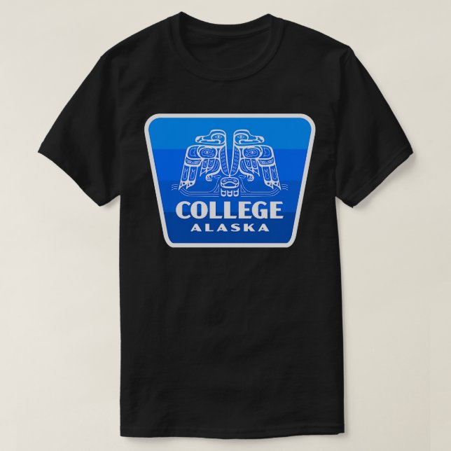 College Alaska Retro Bird Badge Blue T-Shirt (Design Front)