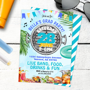 College Barbeque Graduation Pool Party Invitation