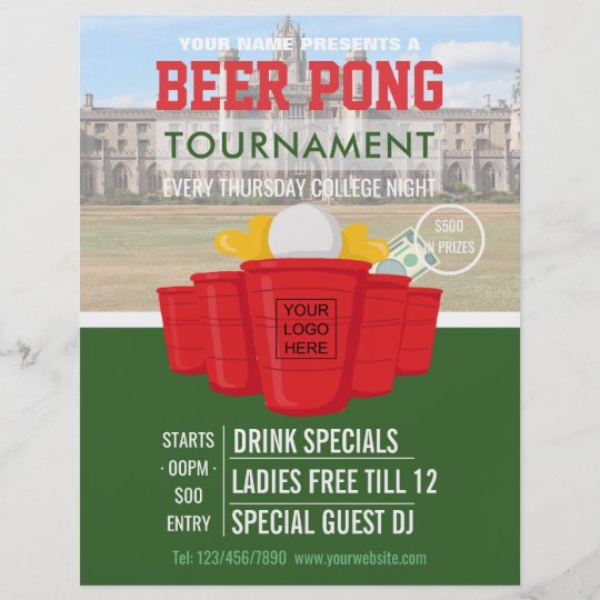 College Beer Pong Tournament add logo and photo Flyer